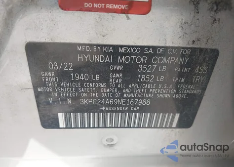 2022 Hyundai Accent Se from USA, damaged, VIN 3KPC24A69NE167988